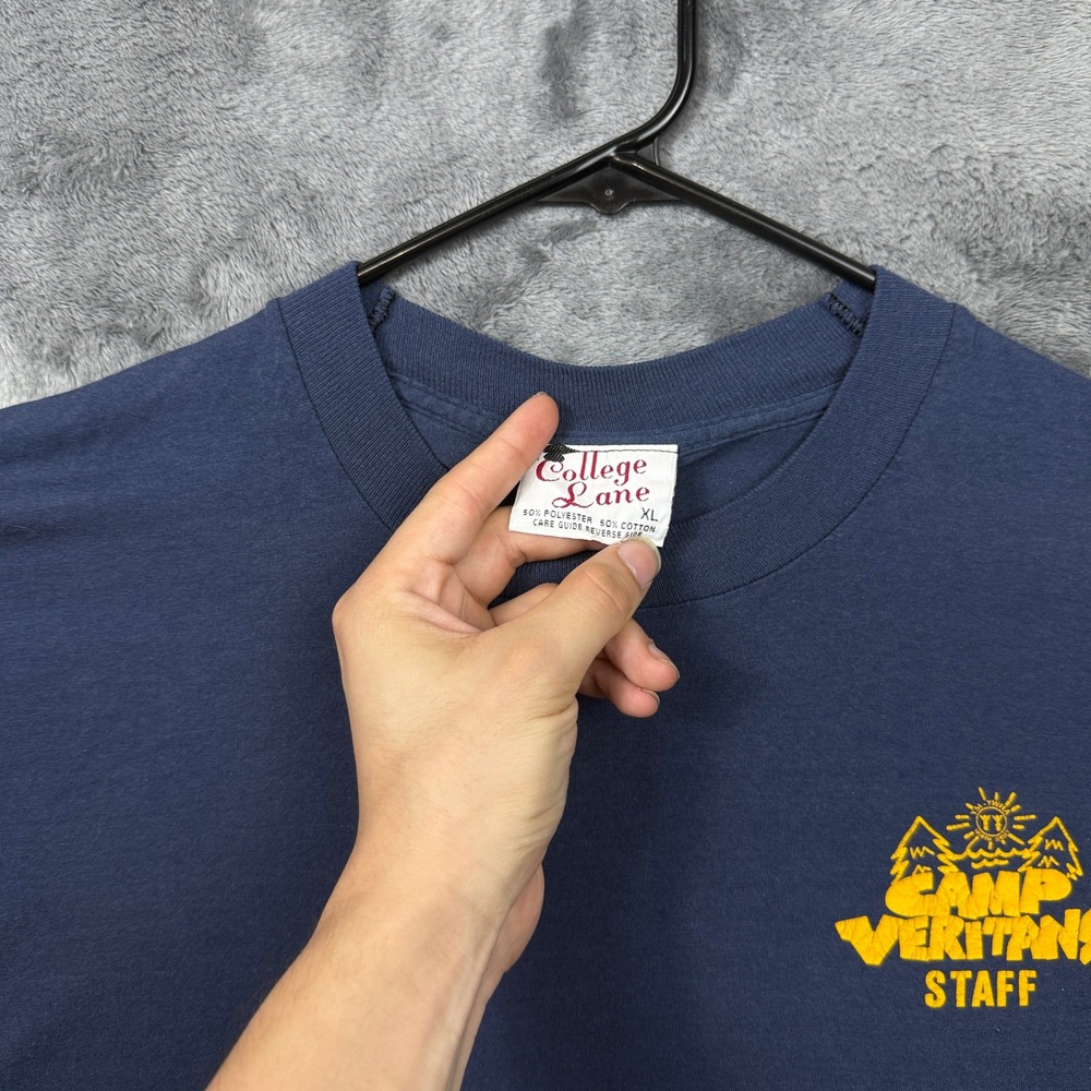 College Lane T-Shirt Mens XL Navy Camp Veritans Staff Vintage USA Made 50/50 - Picture 3 of 7